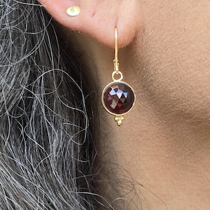 Solid 14k Gold Garnet dangle Earrings