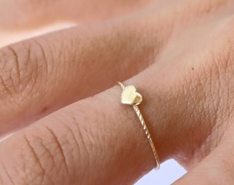 14K gold small heart ring band