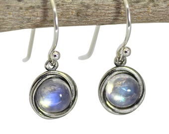 Moonstone earrings, Sterling silver 925 dangle stone earrings