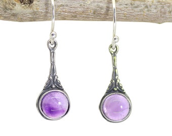 Amethyst earrings, Sterling silver 925 dangle purple stone earrings