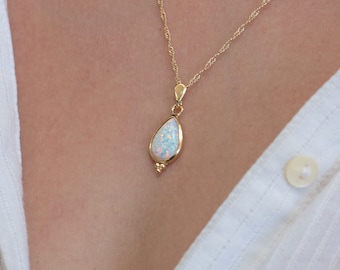 Opal drop Necklace, Gold Opal necklace, Elegant drop gold Pendant, White Opal necklace, Women necklace, Everyday pendant, Teardrop charm