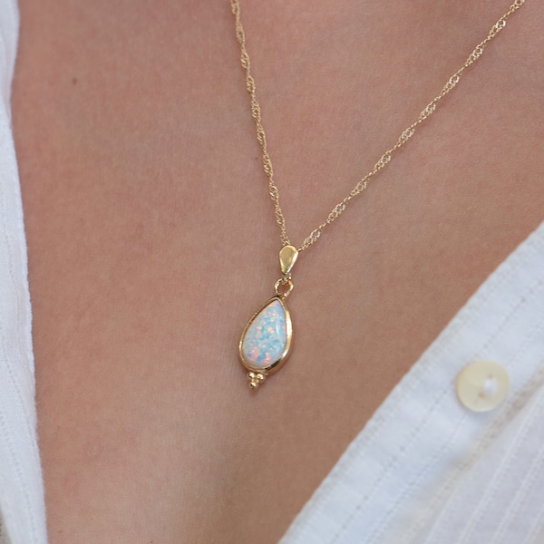 Opal drop Necklace, Gold Opal necklace, Elegant drop gold Pendant, White Opal necklace, Women necklace, Everyday pendant, Teardrop charm