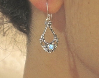 Victorian earrings, Opal silver 925 earrings, Blue Opal dangle earrings