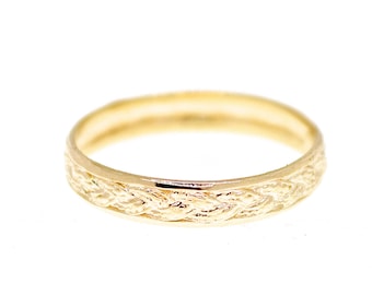 Banda de anillo trenzada de oro macizo de 14 quilates
