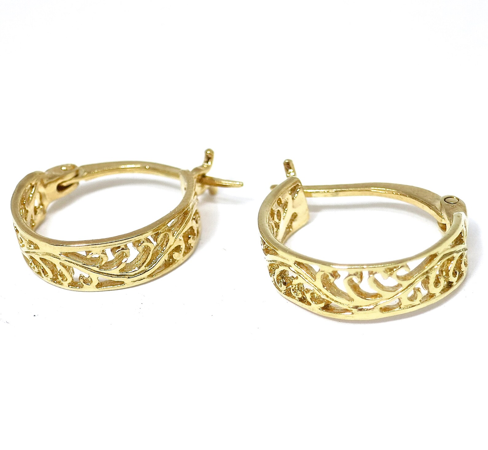 Filigree 14K Solid Gold Hoop Earrings for Women Wide Gold Etsy