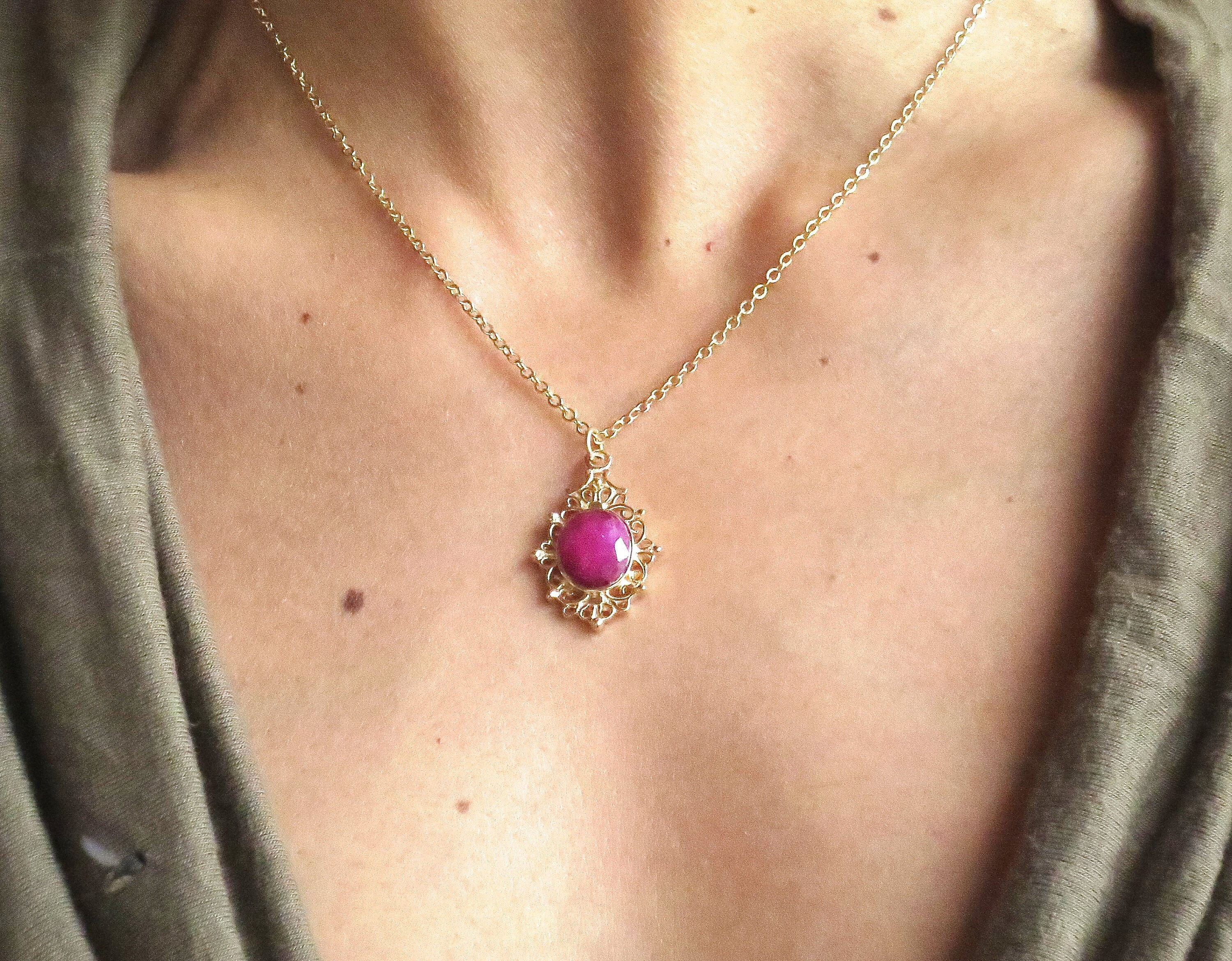 Ruby Necklace Gold Necklace Women necklace Ruby jewelry | Etsy