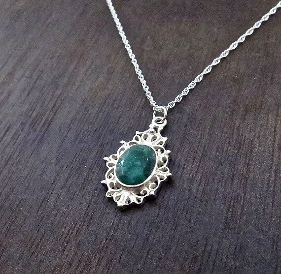 Emerald Necklace Silver Victorian Necklace Boho chic | Etsy