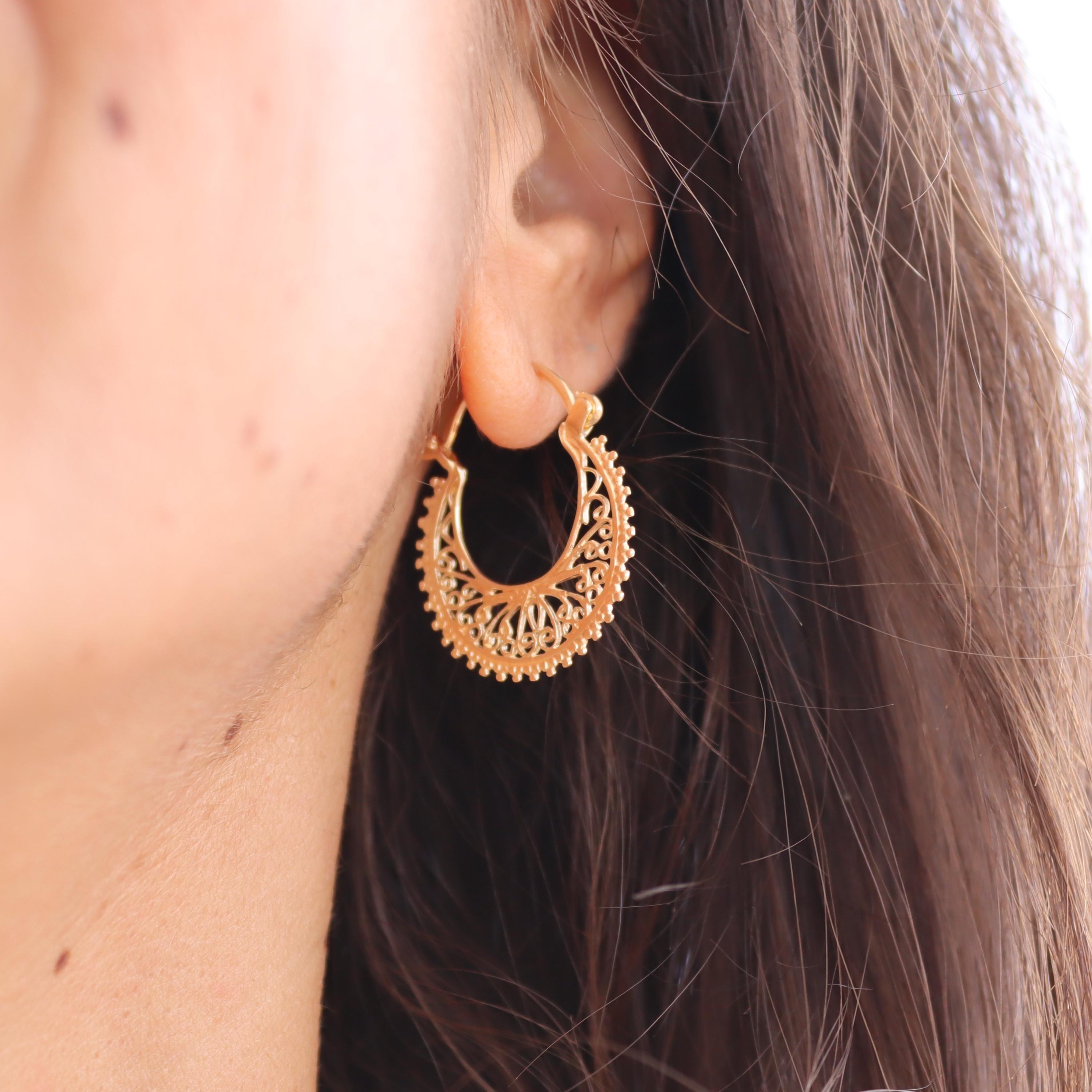 Filigree Gold Hoop Earrings for Woman, Lace Hoop Earrings - Etsy