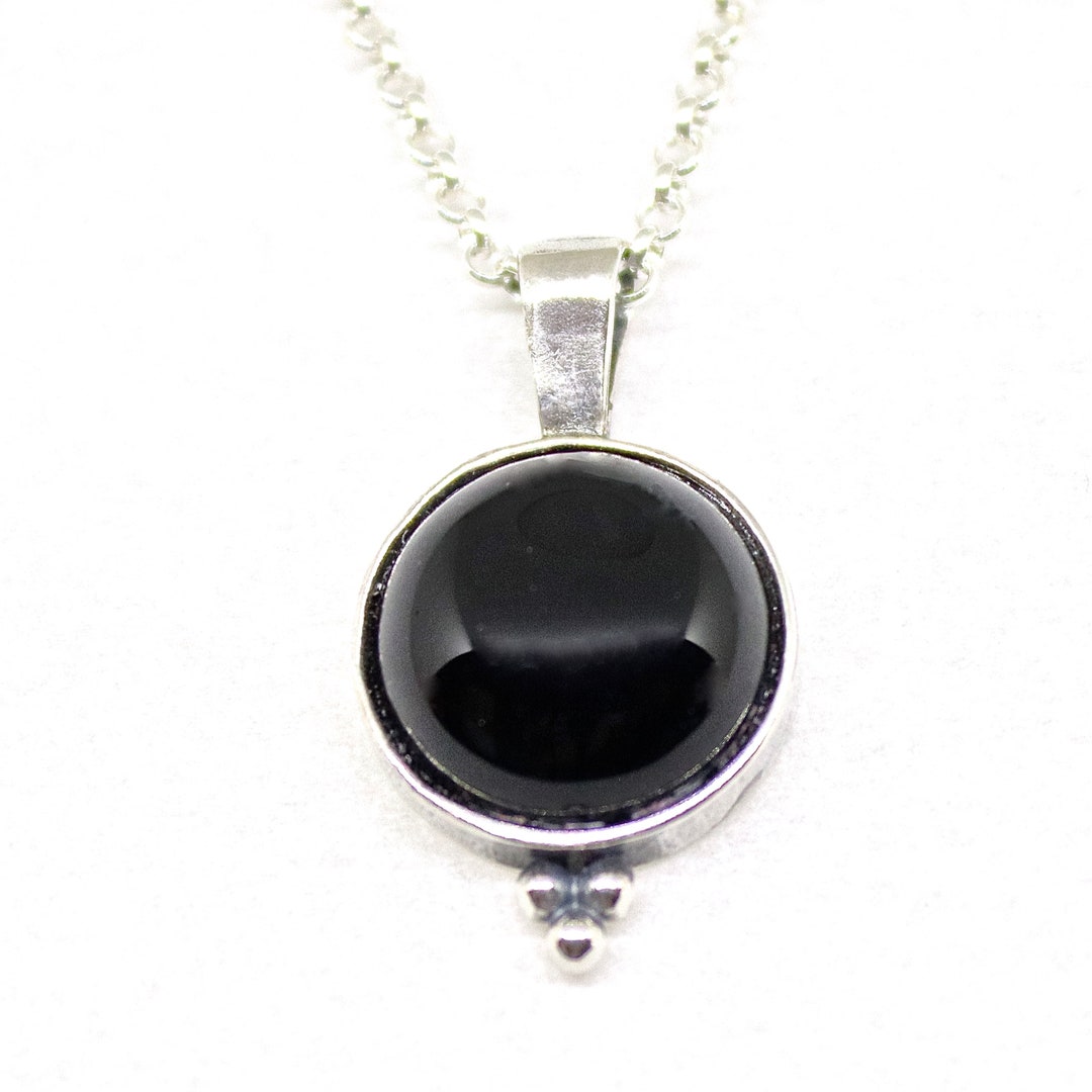 Black Stone Necklace, Onyx Sterling Silver 925 Pendant Necklace - Etsy