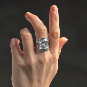 Braided large silver 925 ring band