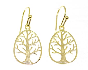 Tree earrings, Tree of Life gold dangle earrings for Women