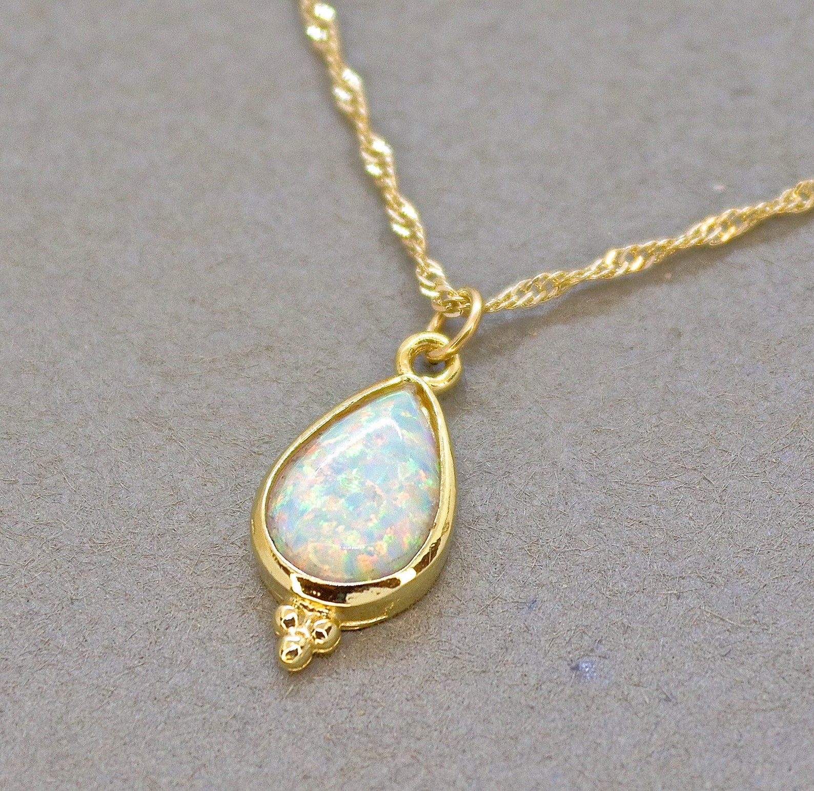Opal Drop Necklace Gold Opal Necklace Elegant Drop Gold Etsy