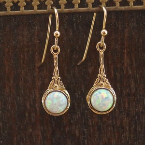 White Opal Gold Dangle Earrings for Women, Victorian Gold Earrings - Etsy