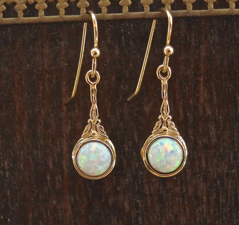 White Opal Gold Dangle Earrings for Women Victorian Gold - Etsy