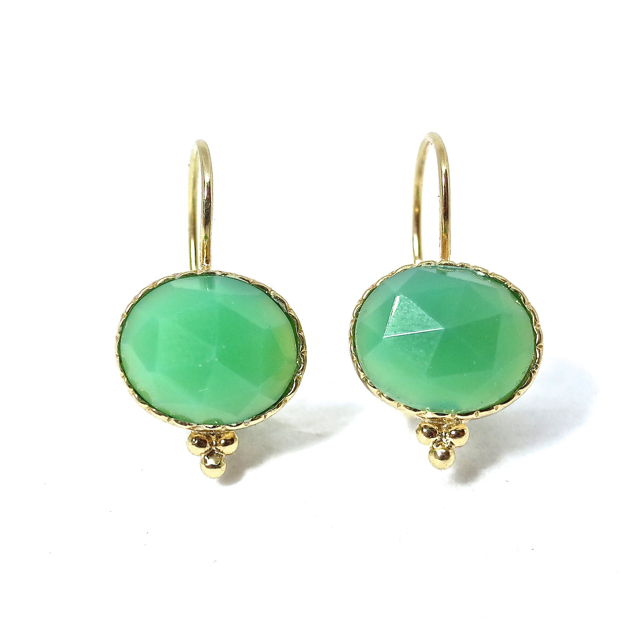 14K gold earrings Jade gold earrings Elegant earrings Green | Etsy