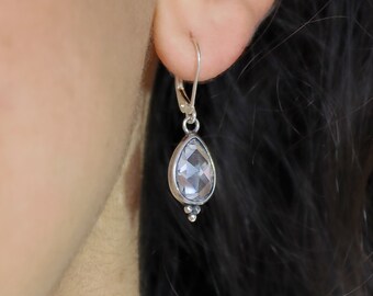 Crystal earrings, Teardrop clear stone silver dangle earrings