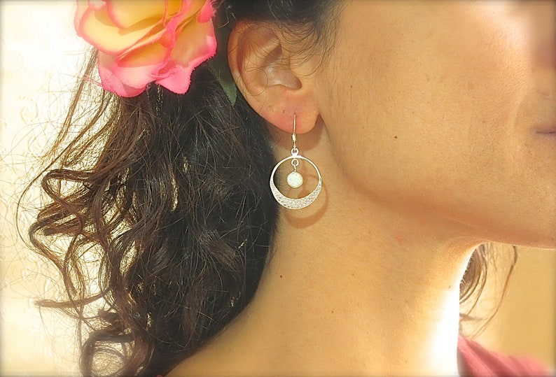 Opal silver earrings, Handmade dangle earrings image 2