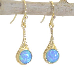 Opal gold dangle Earrings for women, Victorian gold earrings