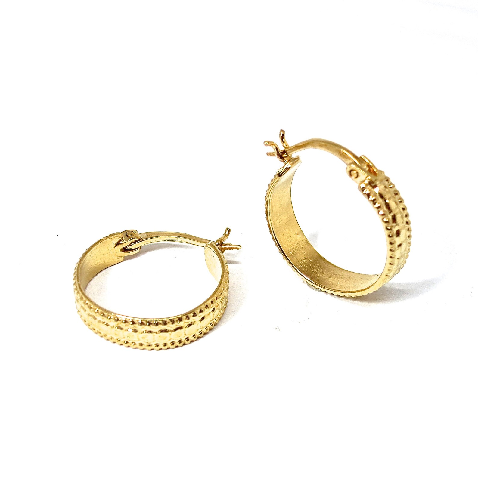 14K Wide Gold Hoop Earrings Solid Gold Hoops Dotted Hoop Etsy