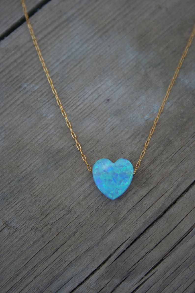 Heart Necklace Opal Necklace Blue Heart Necklace Opal Etsy