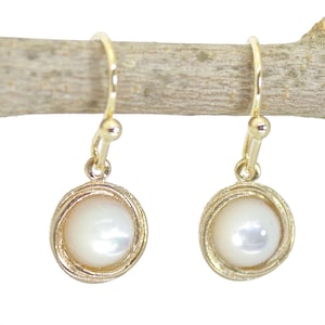 14k gold pearl earrings, Mother of pearl solid 14k gold dangle earrings