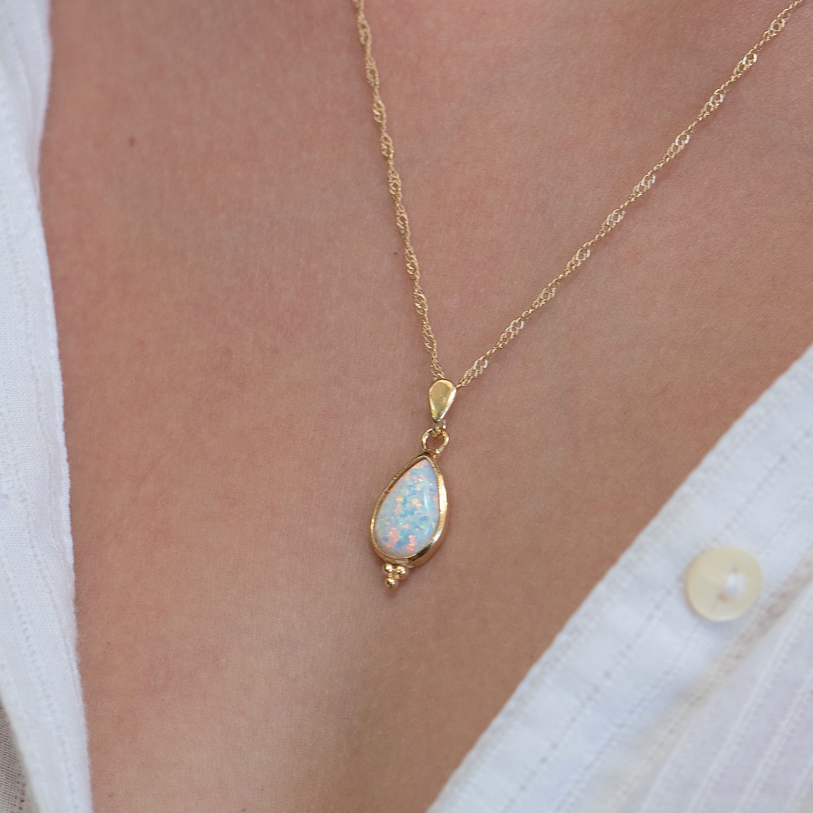 Opal Drop Necklace Gold Opal Necklace Elegant Drop Gold Etsy