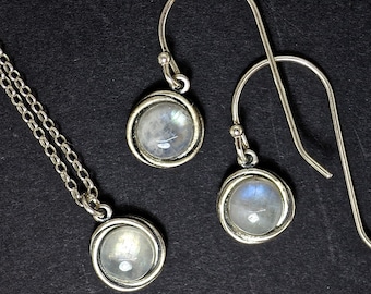 Moonstone earrings and necklace set, Sterling silver 925 dangle earrings and necklace pendant set