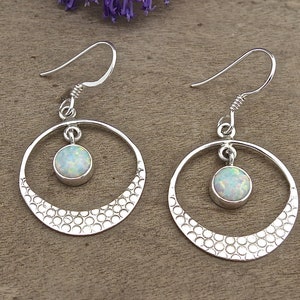 Opal silver earrings, Handmade dangle earrings image 7