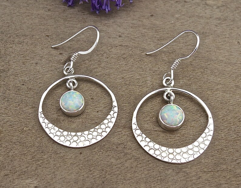 Opal silver earrings, Handmade dangle earrings image 7