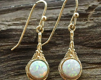 White Opal Gold Dangle Earrings for Women