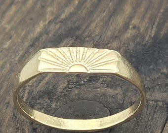 14k Gold Siegelring Sonnen, Stapelring