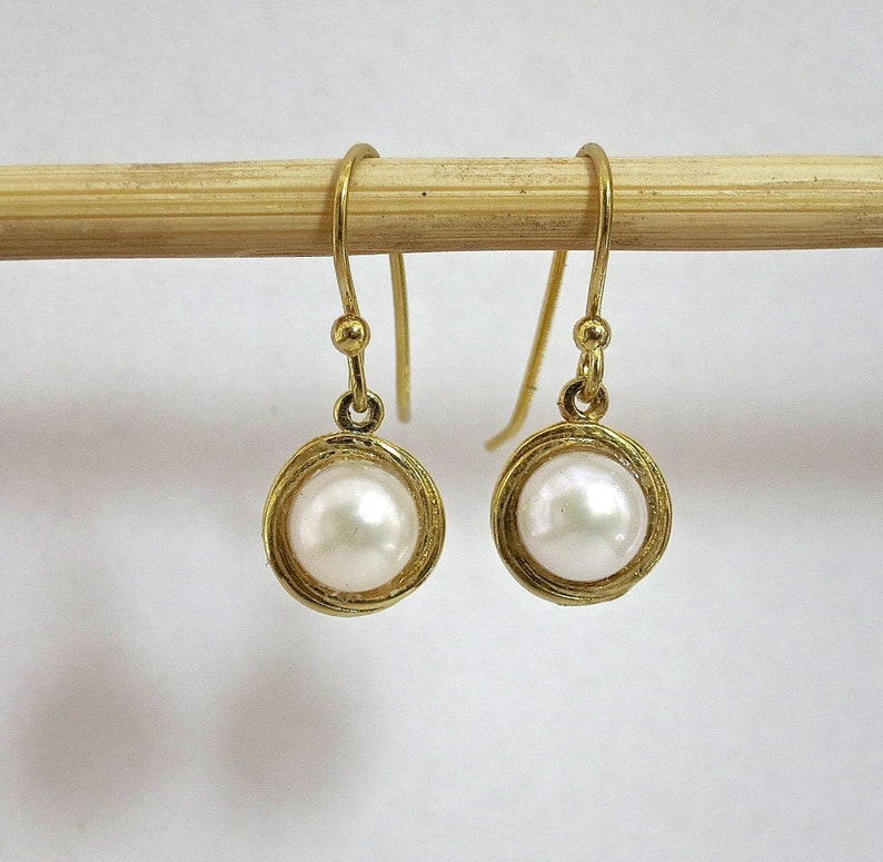 Pearl dangle Earrings Gold Pearl Earrings Round Earrings | Etsy