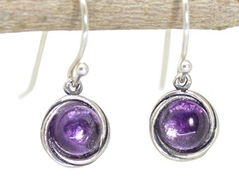 Amethyst earrings, Sterling silver 925 dangle stone earrings