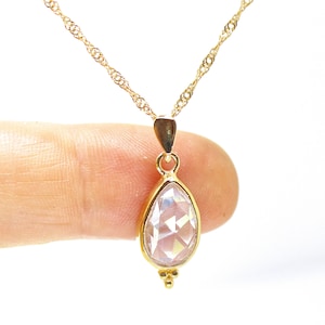 14k gold Crystal Quartz teardrop necklace pendant