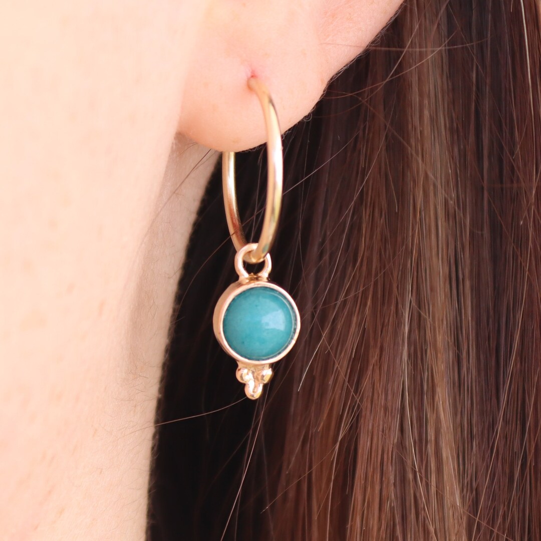 Aquamarine Hoop Earrings, Gold Filled Aquamarine Dangle Hoop Earrings ...
