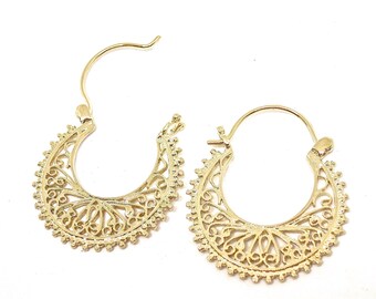 Filigree Gold Hoop Earrings: Boho Lace Earrings