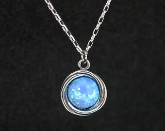 Blue Opal sterling silver 925 necklace Pendant