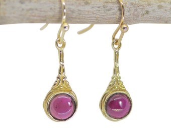 Garnet earrings, Victorian gold dangle earrings for women