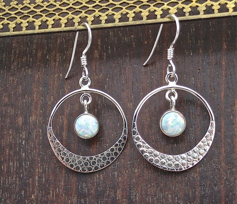 Opal silver earrings, Handmade dangle earrings image 8