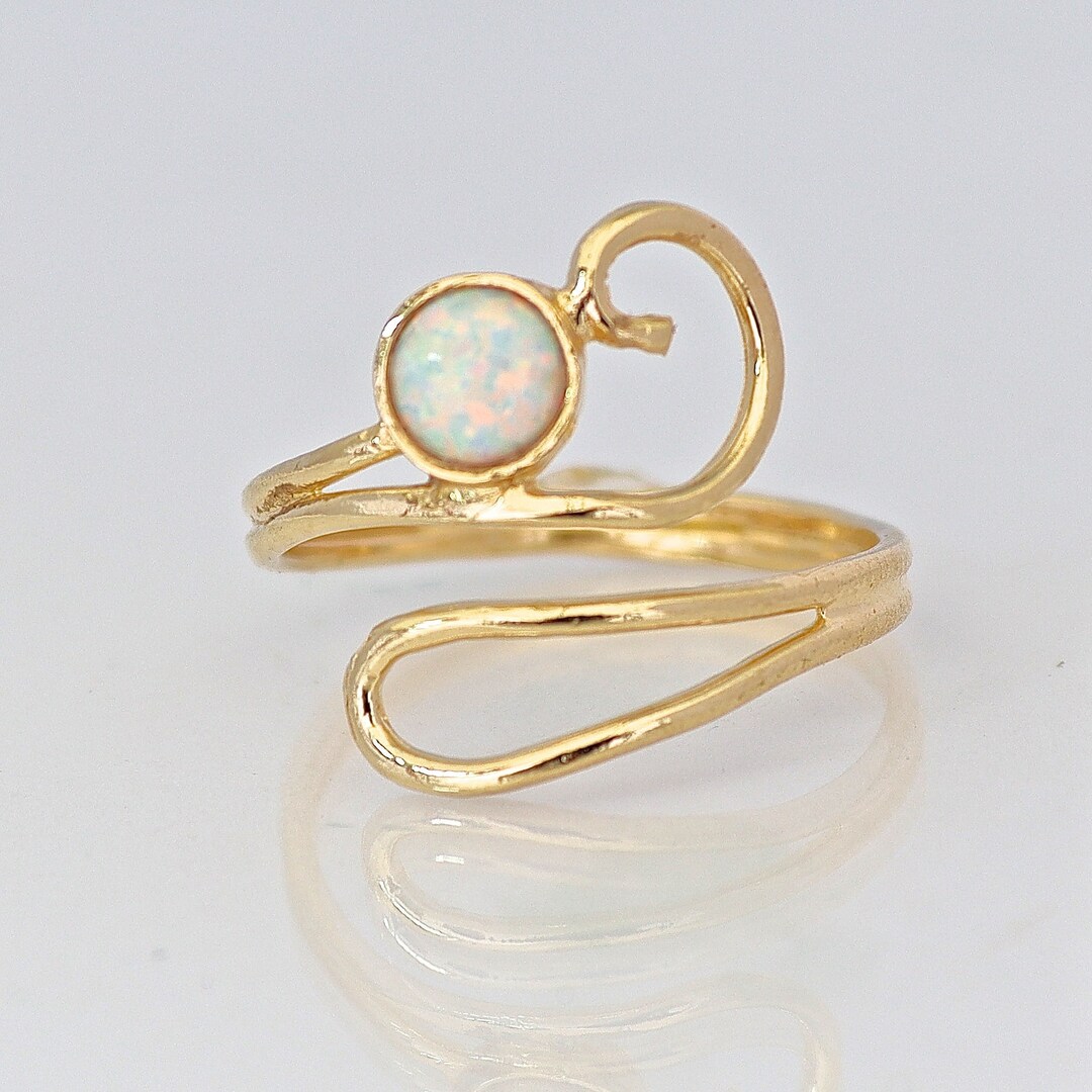 Adjustable Gold Ring with White Opal Leaf main image 1