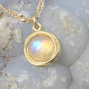 14k Gold Mondstein Halskette Anhänger, kleiner Mondstein Anhänger