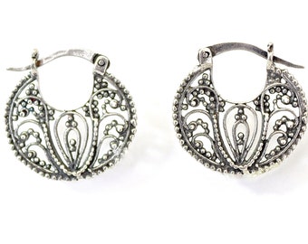 Filigree sterling silver 925 hoop earrings