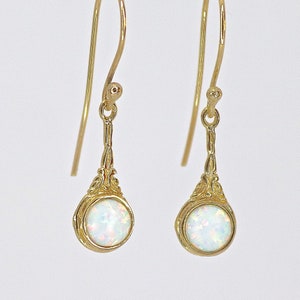 White Opal Gold Dangle Earrings for Women, Victorian Gold Earrings - Etsy