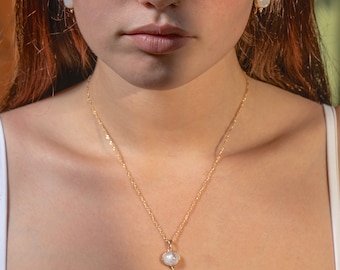 Moonstone gold necklace, 14k solid gold rainbow moonstone necklace for women