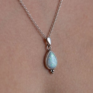 Opal teardrop necklace pendant, White opal Sterling silver 925 necklace pendant