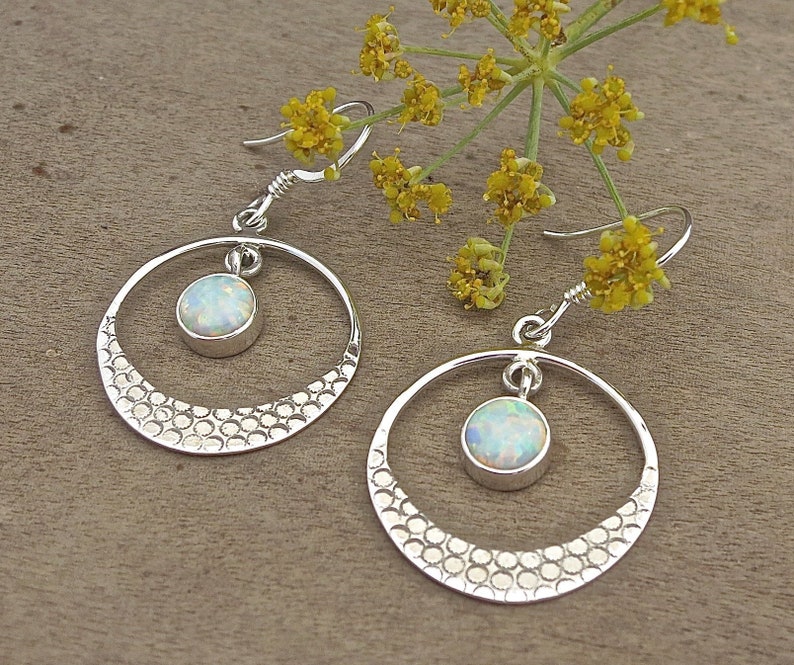 Opal silver earrings, Handmade dangle earrings image 1