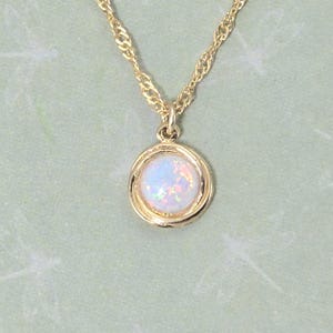 Small Opal 14k gold Necklace pendant, White Opal Necklace