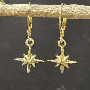 Solid 14k gold compass dangle earrings