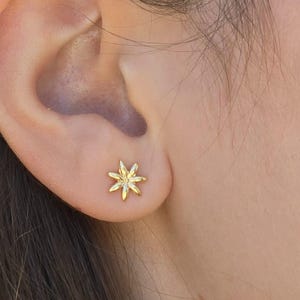 14k gold Ster flower stud earrings, Solid gold stud earrings