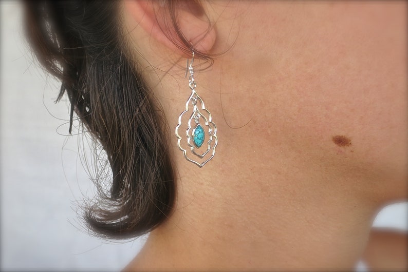 Stone Earrings Turquoise dangle earrings Teardrop Earrings Earrings for women Boho earrings Silver Turquoise Earring Statement earring